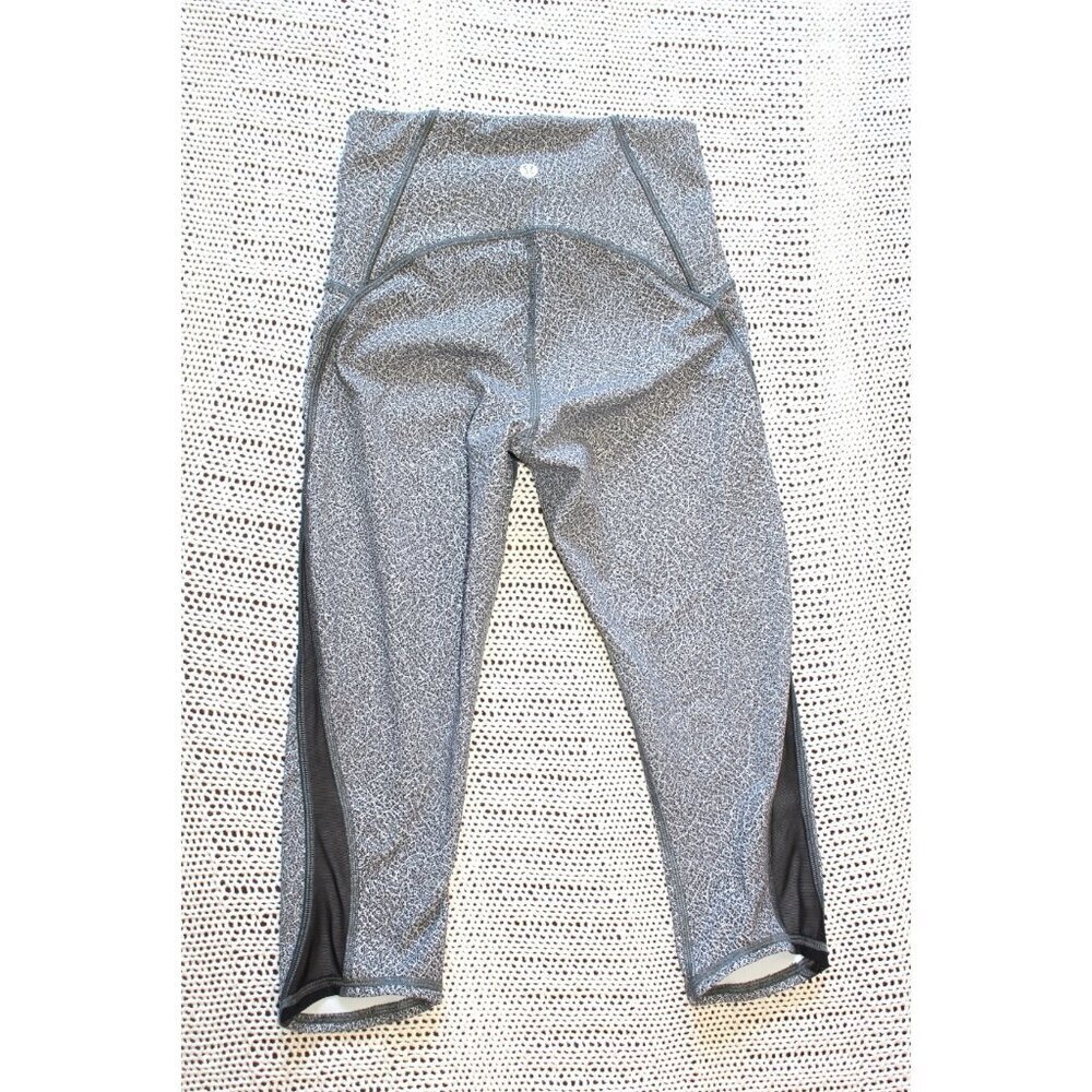 Lululemon Train Times Crop Leggings size 4 Heathered Black Mesh Details Sporty